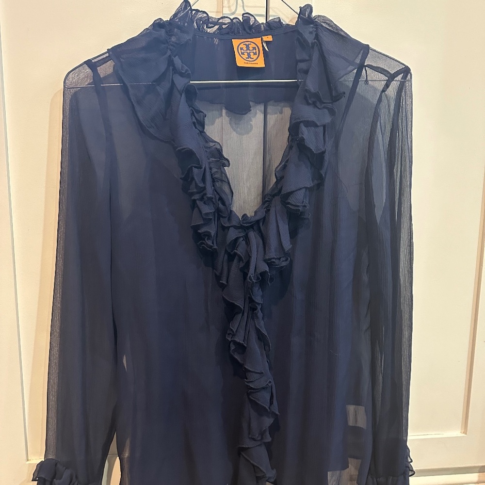 Tory Burch sheer ruffled blouse with camisole